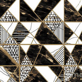 seamless kintsugi patchwork triangle geometric egyptian tribal motif in gold black and white tileable vintage bohemian collage surface pattern textile design a high resolution 3d rendering by N Akkash