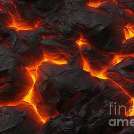seamless molten lava and melting volcanic rock background texture tileable red orange liquid magma and black coals surface pattern backdrop apocalypse hell or global warming concept 3d rendering by N Akkash