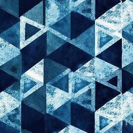 seamless painted blue square isometric cube background pattern tileable artistic indigo and white hand drawn nautical boy theme acrylic texture surface design fabric or wallpaper 3d rendering by N Akkash