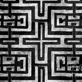 seamless painted greek key black and white artistic acrylic paint texture background creative grunge monochrome hand drawn ornamental square motif tileable surface pattern design 3d rendering by N Akkash