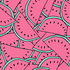 Seamless pattern with hand drawn watermelons.  by Julien