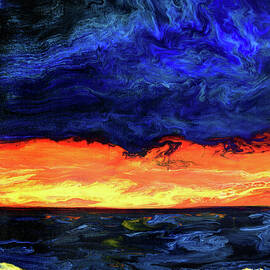 Seascape in Indigo and Bright Orange by Laura Iverson