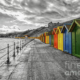 Selective colour image of Whitby cabins by Pics By Tony