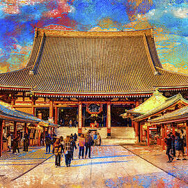 Senso-ji Buddhist temple in Tokyo, Japan - digital painting by Nicko Prints