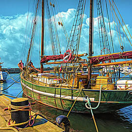 Ships in the Harbor Oil Painting by Debra and Dave Vanderlaan