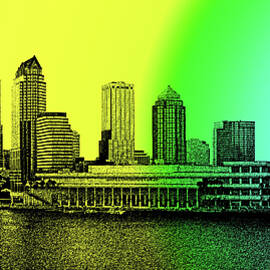 Skyline of Downtown Tampa, Florida - graphic pen on colorful background by Watch And Relax