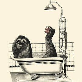 Sloth in bathtub taking a shower