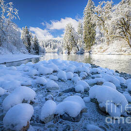 Snoqualmie River winter boulders by Inge Johnsson