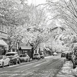 Snow Day In Historic McMinnville Oregon - Black And White by Beautiful Oregon