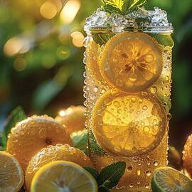 Sparkling lemonade in jar with lemon slices and mint by Michal Bednarek