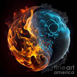Spherical Symphony of Fire and Ice in an Abstract Artistic Universe by Jeff Creation