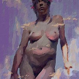 Spring, Portrait of a woman, a magnificent figure in purple Painting by Marina Fedorova