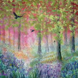 Spring Watercolor Forest with Crows by Michele Avanti