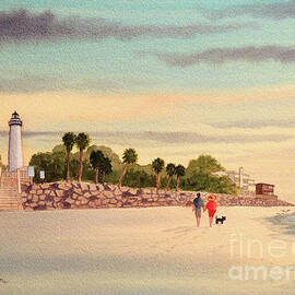 St Simons Island Lighthouse And Neptune Beach Georgia by Bill Holkham