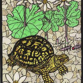 Stained Glass Eastern Box Turtle and Bloodroot by Danny Lowe