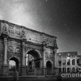 Starry Night Over Arch of Constantine, Rome, Italy BW Horizontal by Liesl Walsh