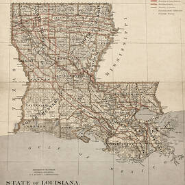State of Louisiana Vintage Map 1876