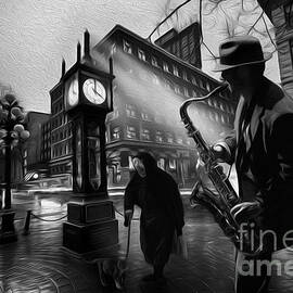 Steam Clock Film Noir Gastown Vancouver by Bob Christopher