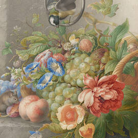 Still Life with Flowers, Fruits, a Bird and a Mouse by Herman Henstenburgh