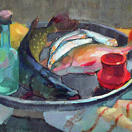 Still life with pike and fish by Vera Bondare