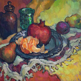 Still life with pomegranate and orange by Vera Bondare