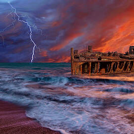 Stormy Shipwreck Sunset by Ally White