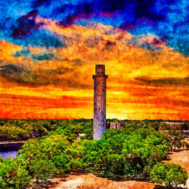 Sulphur Springs Water Tower in Tampa, Florida, at sunset - digital painting by Watch And Relax