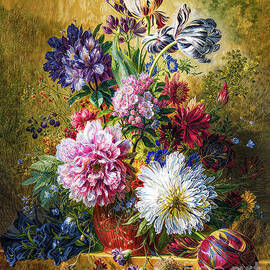 Vase with flowers. Sultry Flowers Still Life  by Elena Gantchikova