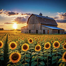 Sunflower With Barn by Patricia Betts