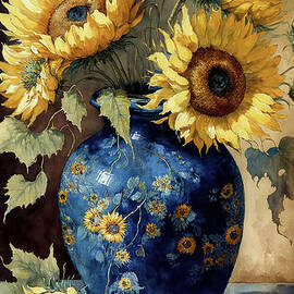 Sunflowers In The Blue Vase by Tina LeCour