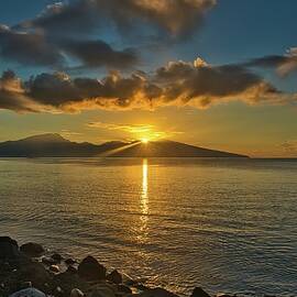 Sunrise Sun Star Over Tahiti Island by Heidi Fickinger