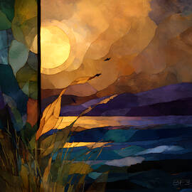Sunset Symphony Across the Horizon - Stained Glass Radiance by Brent Larsen