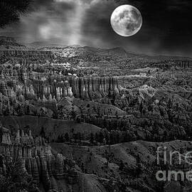 Super Moon Black White Bryce Canyon National Park Utah by Chuck Kuhn