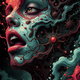Surreal Cosmic Face with Flowing Patterns by John Taylor