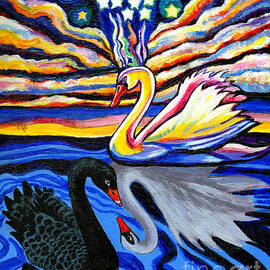 Swan Lake At Sunset Yin Yang by Genevieve Esson
