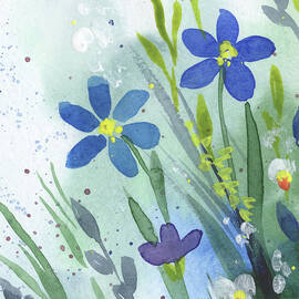 Sweet Wildflowers In The Field Abstract Cool Tones Watercolor I  by Irina Sztukowski