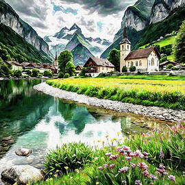 Swiss Valley Lake In the Mountains Painting