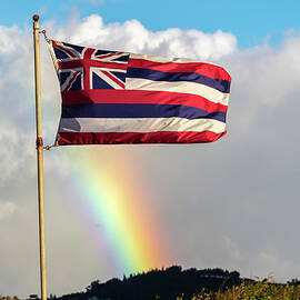 Symbol of Aloha, The Hawaiian Flag Dances with a Maui Rainbow by Pierre Leclerc Photography