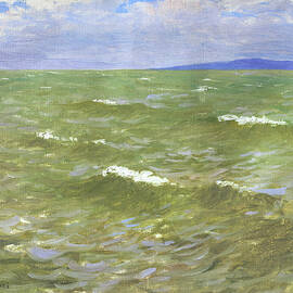 Szinyei Merse paintings - Stormy Balaton,  waves of green water by Szinyei Merse Pal