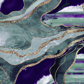 Teal Purple Marble Agate Gold Glitter Glam #1 Faux Glitter #decor #art by Anitas and Bellas Art