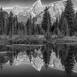 Teton High Peaks Glowing Reflections BW by Angelo Marcialis