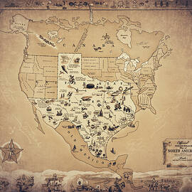 Texas Brags Vintage Map of North America 1948 Sepia  by Carol Japp