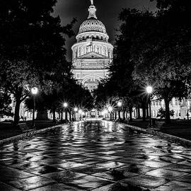 Texas State Capitol at night in the rain by David Ilzhoefer