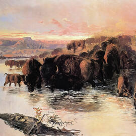 The Buffalo Herd 1895 by Charles Marion Russell