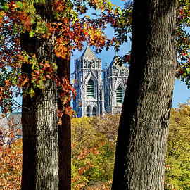 The Cathedral Basilica of the Sacred Heart in Newark, New Jersey in fall by Geraldine Scull