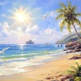 The charm of tropical beach, Oil painting, Digital art by Jafeth Moiane