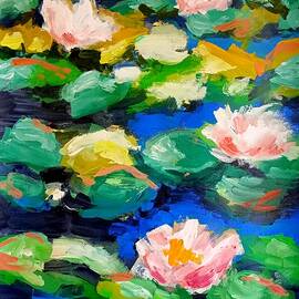 The lotus flowers / group of water lilies in the pond / Monet by Jolanda Bakker - vd Ploeg