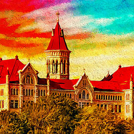 The Main Building of St. Edward's University in Austin, Texas, at sunset - digital painting