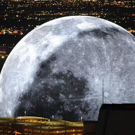 The Sphere Crescent Moon over the Las Vegas Strip by Shawn O'Brien