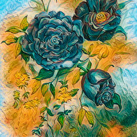 Three Roses Teal and Amber by Linda Brody